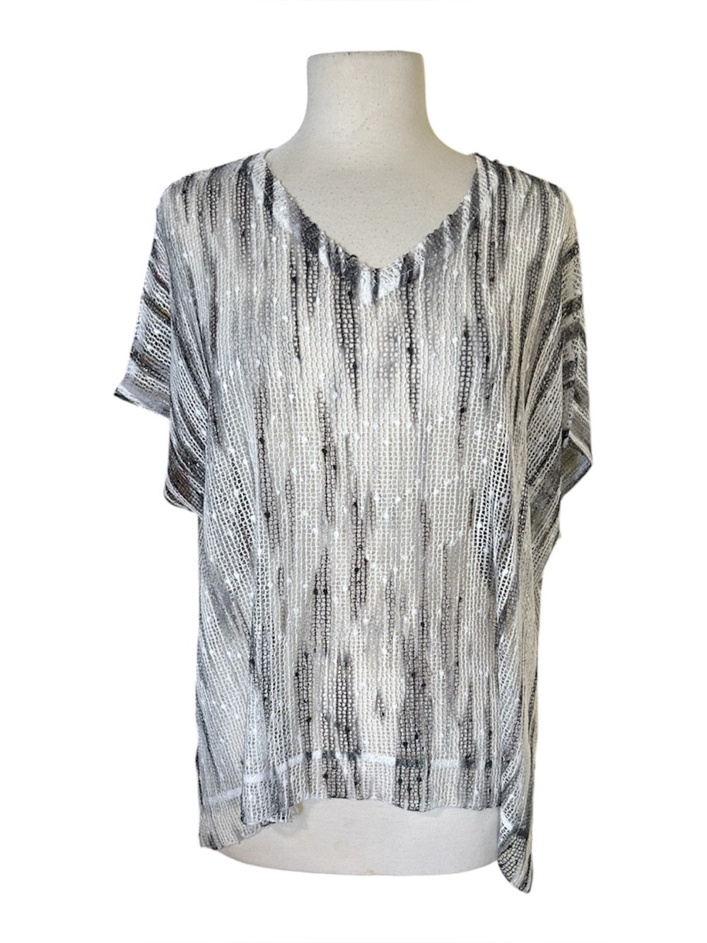 Jess & Jane S Artsy Open Knit Relaxed Blouse Vacation Resortwear Coastal Boxy